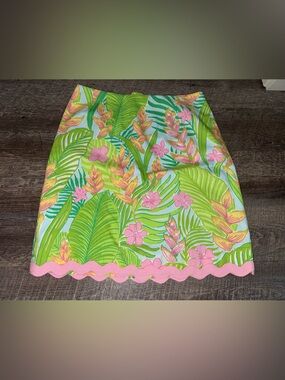 Vintage Lilly Pulitzer Tropical Leaf & Flower Mini Skirt in Pink and Green